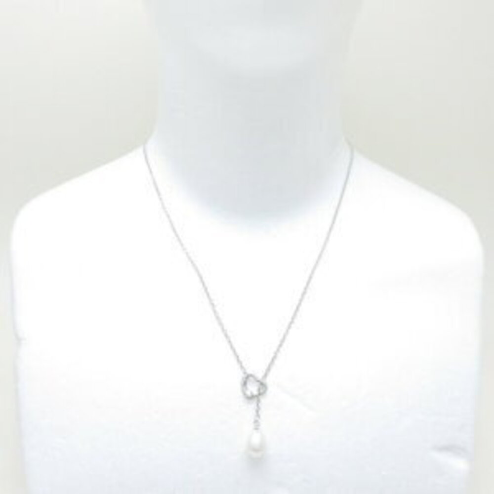 Tiffany Co Open Heart Lariat Pearl Necklace Sterling Silver